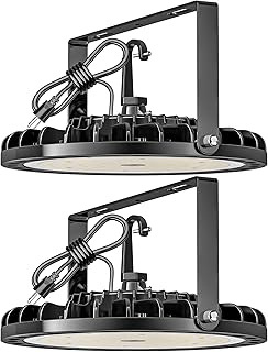 High Bay Light 150W, 22500 LM with US Plug 5ft Cable (150LM/W), 5000K Daylight, Waterproof, UFO Commercial Warehouse Workshop Factory Barn Garage Area Lighting Fixture, 2 Pack