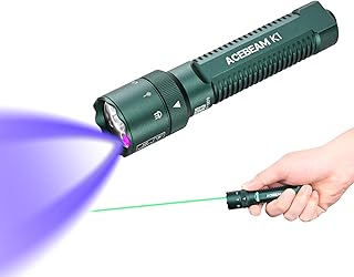 K1 Rechargeable EDC AA Flashlight with Green Beam, UV and White LED Combo, 1000 High Lumens Pocket Flashlight, Triple Sources Super Bright Small Flash Light for Emergency, Camping, Home