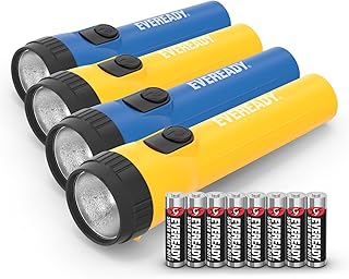 LED Flashlights (4-Pack), Bright Flashlights for Emergencies and Camping Gear, Flash Light with AA Batteries Included, Blue/Yellow (4-Pack)