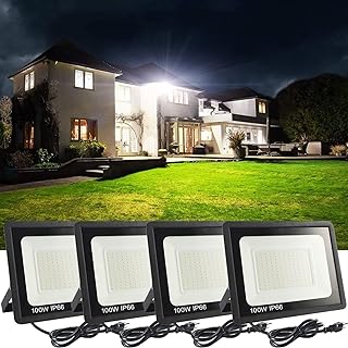 LED Flood Light Outdoor,100W LED Work Light 11000lmwith 6FT US Plug,IP66 Waterproof Exterior Security Lights,6000K Daylight White Outside Floodlights Slim Design for Playground Yard