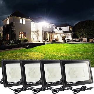 LED Flood Light Outdoor,100W LED Work Light 11000lmwith 6FT US Plug,IP66 Waterproof Exterior Security Lights,6000K Daylight White Outside Floodlights Slim Design for Playground Yard