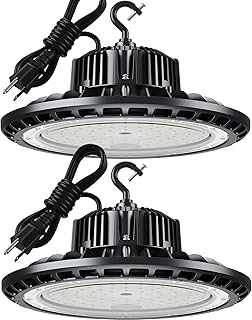 LED High Bay Light 150W 5000K,21,000LM,Lamp with Plug, Hanging Hook, Safe Rope, Lighting Fixtures for Warehouse Shop Factory Garage Gym Barn（2 Pack）