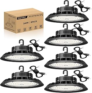 LED High Bay Light 240W 6 Pack, High Bay LED Shop Light 36,000LM 0-10V Dimmable, 5