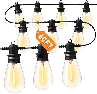 LED Outdoor String Lights with 16+1 Edison Shatterproof IP65 Waterproof Bulbs, 2700K Dimmable Commercial Grade Patio Lights for Garden, Porch, Deck Decor