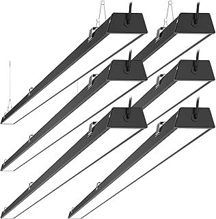 LED Shop Light, 100W 12500lm, 5000K Daylight, Compact Black 8 Foot Commercial Lighting Fixtures for Workshops, Garage, Office, Surface/Suspension Mount, with 5FT Cord Switch, 6 Pack