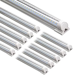 LED Shop Lights 8FT, 72W 10000LM 5000K, Daylight White, T8 LED Garage Lights, V Shape Clear Cover, High Output Tube, Linkable 8 Foot LED Strip Light for Workshop, Warehouse with Plug, 10 Packs