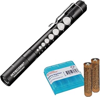 MT06MD Penlight Flashlight, 180 Lumen LED for Medical Doctors, Nurses and EMTs with 2X AAA Batteries & Lumen Tactical Battery Organizer (Black w/Pupil Gauge)