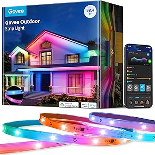 Outdoor LED Strip Lights, 98.4ft Smart Outdoor Lights Work with Alexa and Google Assistant, App Control, IP65 Waterproof, RGBIC Lights for Patio, Eave, Party Decorations