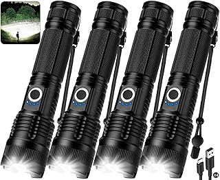 Pack Rechargeable LED Flashlight 990,000 Lumens, Adjustable with 5 Modes, IPX7 Waterproof, Handheld Flash Light for Camping Hiking Emergency Home Use (Black)