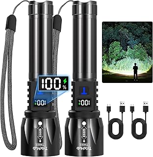Rechargeable Flashlights High Lumens 2Pack, 5Mode Flash Light with LCD Digital Display, Super Bright Adjustable Tactical Flashlight, High Powered LED Handheld Flashlight for Home