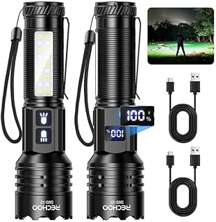 Rechargeable Flashlights High Lumens 2 Pack, 7 Modes Dual-Switch Zoomable LED Flashlight with LCD Display, Super Bright Handheld Flashlights for Home, Camping, Emergency & Gifts for Men