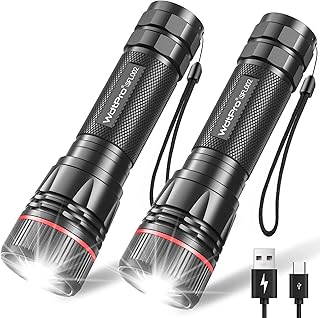 Rechargeable Flashlights High Lumens, 2 Pack 10H Long Lasting Super Bright EDC Flashlight, LED Mini Tactical Flash Lights for Camping Emergency, Drop & Water Resistant (Battery Included)