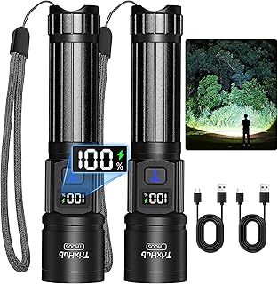 Rechargeable Flashlights 2 Pack, Super Bright High Lumens Flash Light, 5 Modes Zoomable Linternas with LCD Digital Display, Powerful Handheld LED Flashlights for Home Emergencies Camping