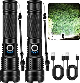 Rechargeable Flashlights 90000 High Lumens - 2 Pack, Super Bright LED Flashlight Rechargeable with 5 Light Modes, High Powered & IPX7 Waterproof Flash Light for Camping, Home