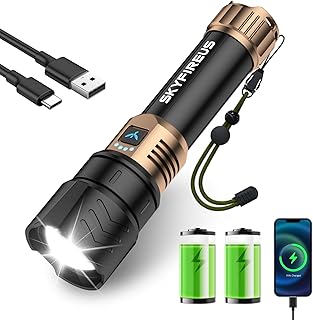 Rechargeable Flashlights High Lumens,10000mAh Super Bright Flashlight Zoomable 4Modes Waterproof LED Tactical Flash Light for Camping Essentials,Outdoor and Home Emergencies