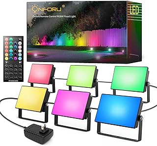RGBW Flood Lights Outdoor with Remote, Wired 6 Pack in 1 Cord Color Changing LED Landscape Lights, IP65 Waterproof Uplights for Events, Uplighting for Halloween Christmas Garden Yard Party
