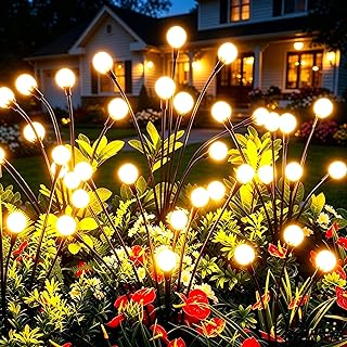Solar Lights Outdoor Waterproof 4 Pack of 32 LEDs Garden Patio Firefly Decoration Unique Gifts Women Grandparents