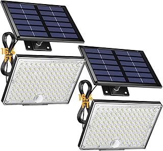 Solar Outside Lights with 113 Bright LEDs 7000K, Motion Sensor Outdoor Flood Lights Dusk to Dawn with 16ft Cable IP65 Waterproof, Security Light for Garden Barn Porch 2 Pack