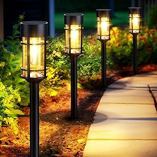 Solar Pathway Lights, 8 Pack LED Solar Lights Outdoor Waterproof, Glass Metal Garden Lighting for Yard Path Landscape Lawn Walkway Driveway, 3000K