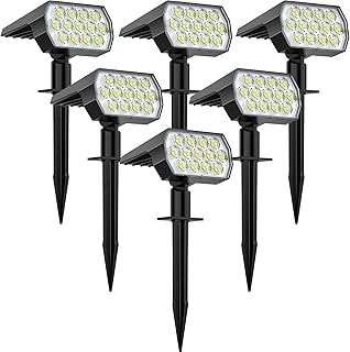 Solar Spot Lights Outdoor, [6 Pack/65 LED/3 Modes] Solar Landscape Spotlights, Solar Powered Christmas Halloween Lights, IP68 Waterproof Wall Lights for Walkway Yard Garden Driveway(Cool White)