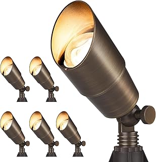 Solid Brass Outdoor Landscape Spotlights, 12V Heavy Duty Low Voltage LED Spot Light Waterproof for Garden and Yard Up Lighting, Bronze Accent Lighting Fixture Without MR16 Bulb, 6 Pack