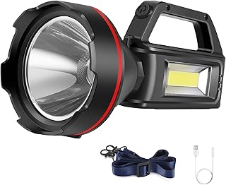 Spotlight Flashlight, High Lumens Handheld Spotlight,LED Searchlight with Shoulder Strap and USB Output for During Hurricane,Emergency, Storms, Outages,Hunting , Hiking, Camping(Black1)