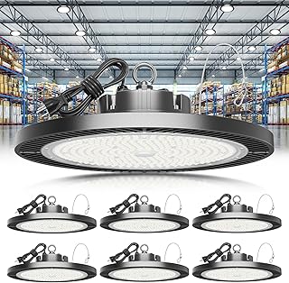 Super Bright 250w UFO LED High Bay Light 37500lm with Plug 5ft Cable (Eqv.1000w Mh/Hps/Hid),5000k High Bay Led Shop Lights Garage Lighting for Garage Factory Workshop Warehouse Barn -6pack