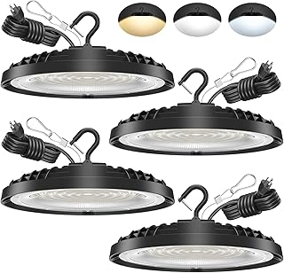 UFO LED High Bay Light, Adjustable Wattage 240W/200W/150W, 3-Color Temperature (6500K/5000K/3500K), 36,000LM, AC100-277V, Plug & Play LED Shop Lights Fixture for Warehouse, Garage, Factory, 4PCS