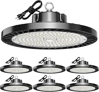 UFO LED High Bay Lights 200W 30000LM 5000K 6 Pack with Plug Suitable for Warehouse Workshop Factory Gym Garage Barn AC100-277V