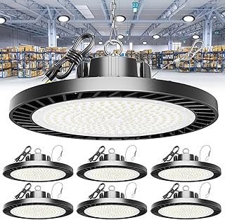 UFO LED High Bay Light, 37500LM Super Bright Industrial UFO High Bay LED Shop Lights & Garage Lights,6000K Shop Light IP65 Waterproof with US Plug, for Garage/Warehouse/Gym (6 Pack)