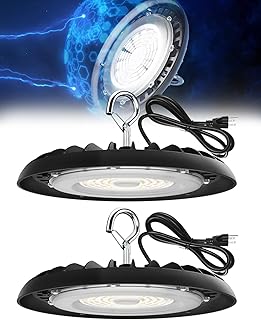 UFO LED High Bay Light, 150W 21000LM, High Bay LED Shop Lights for Warehouse, 5000K, IP65 Waterproof with 5.9FT Cable US Plug, Commercial Lights for Workshop Factory Barn, 2 Packs, UL Listed